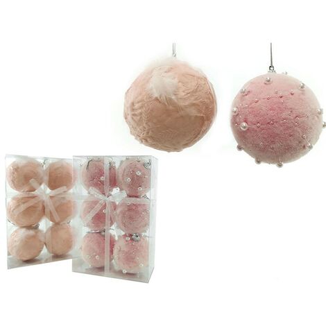 Decorazioni natalizie palline per albero di natale rosa addobbi natalizi set da 12 sfere cm 8 con perle e piume palle