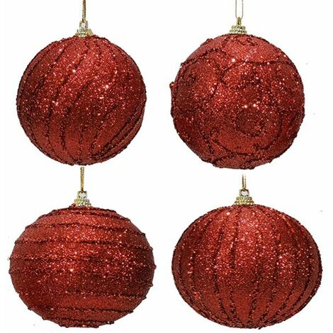 Decorazioni natalizie palline per albero di natale rosse cm8 addobbi natalizi set da 16 sfere palle moderne glitterate eleganti - decoro: decoro 4