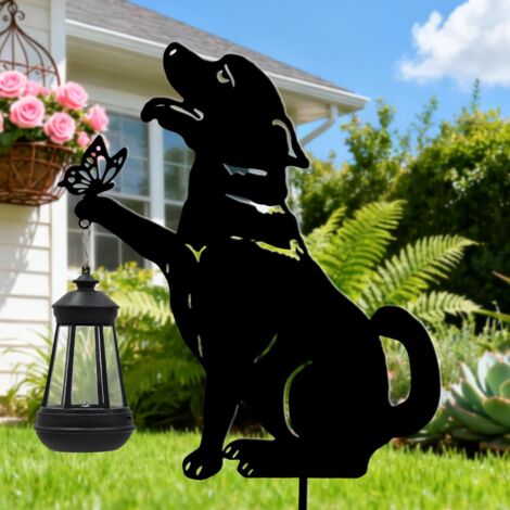 Decorazioni natalizie per cani neri per esterni - Luci solari da esterno con luci decorative a farfalla in metallo per inaugurazione della casa per cortile, vialetto, prato, patio - Idea