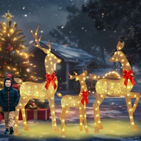 ANDYOU Decorazioni natalizie per esterni - Famiglia di renne luminose, luci a LED, regalo per giardino e prato (set da 3 pezzi)
