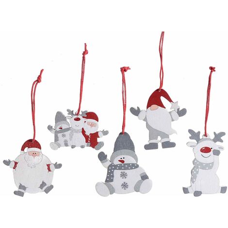Decorazioni Natalizie per la Casa in Legno con Babbo Natale e Pupazzo di Neve Addobbi per l'Albero Assortiti Set 60 Pezzi Altezza 6 Cm