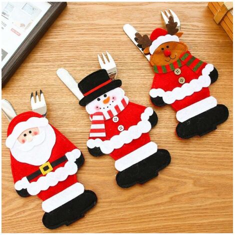 Decorazioni natalizie: set di coltelli e forchette di Babbo Natale, borsa per riporli inclusa, accessori da tavola per le festività natalizie