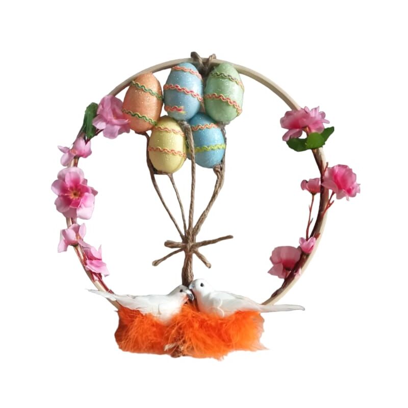 Image of Decorazioni pasquali Ghirlanda fuoriporta uova di pasqua colomba fiori pesco d27 corona ornamento da appendere addobbi primavera