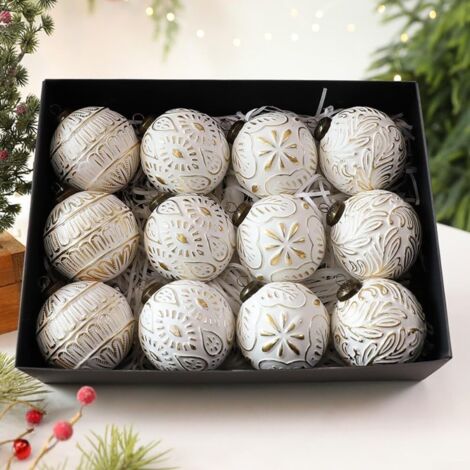 Decorazioni per albero di Natale, stile rustico, palline di plastica infrangibili, adatte per decorazioni natalizie e decorazioni stagionali per interni (bianche).