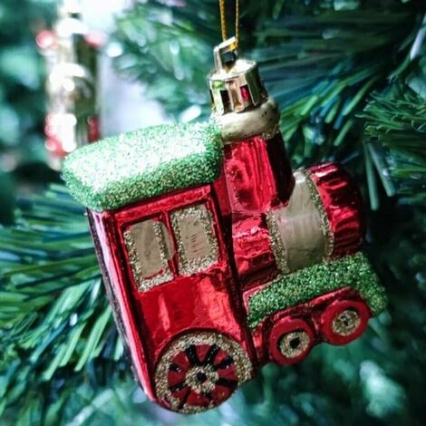 Decorazioni per albero di natale Treno addobbi natalizi palline rosso oro argent - decoro: 12 appendini trenino argento