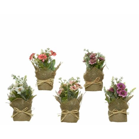 Decoris, Blumen im Jutetopf H 17cm D 7cm