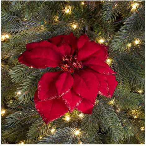 Decoris Clip Stella di Natale Rossa con Perline e Glitter - 24 cm
