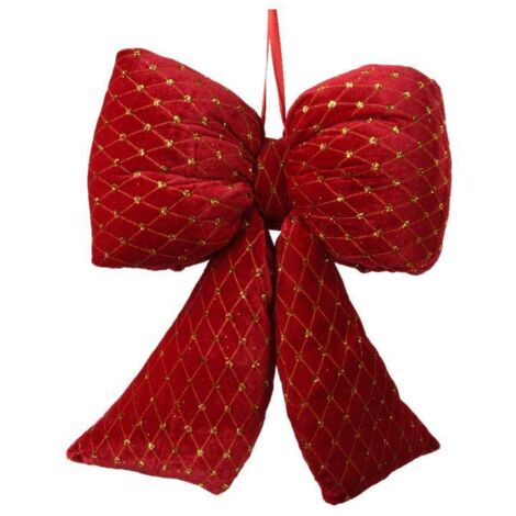 Decoris Fiocco Rosso Natalizio con Paillettes Dorate - 33x37cm