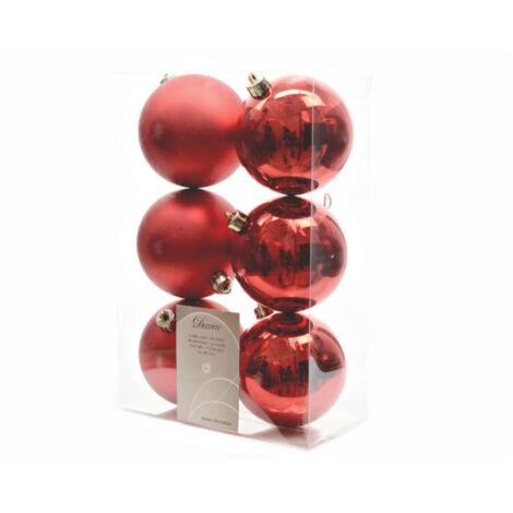 Decoris Set 6 Palline di Natale - Rosso Lucido e Opaco - 8 cm