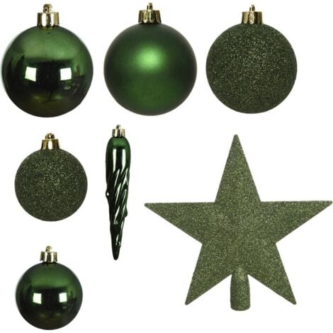 PERAGASHOP Decoris Weihnachtskugeln mit Christbaumspitze Stern, 33er Set, bruchsicher, piniengrün Hängedekoration