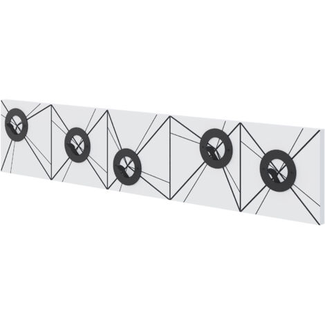Décorite Patère Murale Moderne Vizy Blanche en Bois Manufacturé avec 5 Crochets en Métal Noir, Rangement Mural 90(L)x1,8(P)x18(H)cm