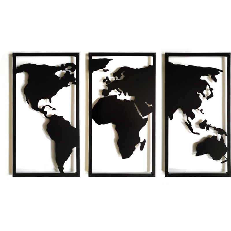 Decorizzly® Décoration Murale Triptyque Carte du Monde 3D