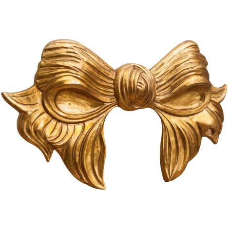 Decoro a Forma di Fiocco in Legno Finitura Foglia Oro Anticato L87xPR7xH50 cm Made in Italy