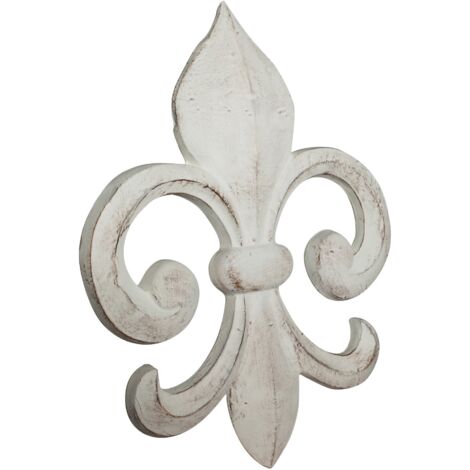 Decoro a Forma di Giglio in Legno Finitura Bianco Anticato L63xPR6xH48 cm Made in Italy