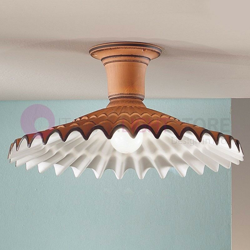 Image of Due P Illuminazione - vania Lampada a Soffitto in Ceramica Stile Rustico Country - diametro del piatto ceramica: d. 30 cm. - decoro ceramica: rosso
