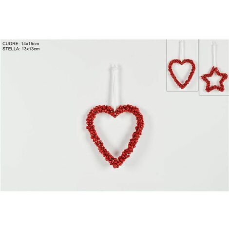 DECORO DA APPENDERE CON CAMPANELLI CUORE/STELLA ROSSO PREZZO CADUNO