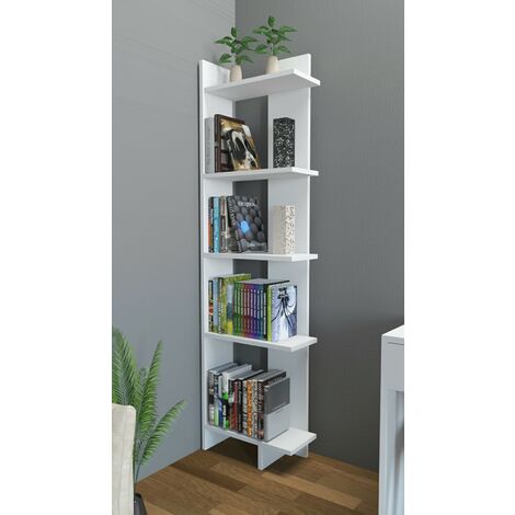 DECOROTIKA Alice Corner Bookcase, Shelving Unit ,Display Shelf , Freestanding Decorotive Storage Shelving, 5-Tier Corner Bookshelf- White