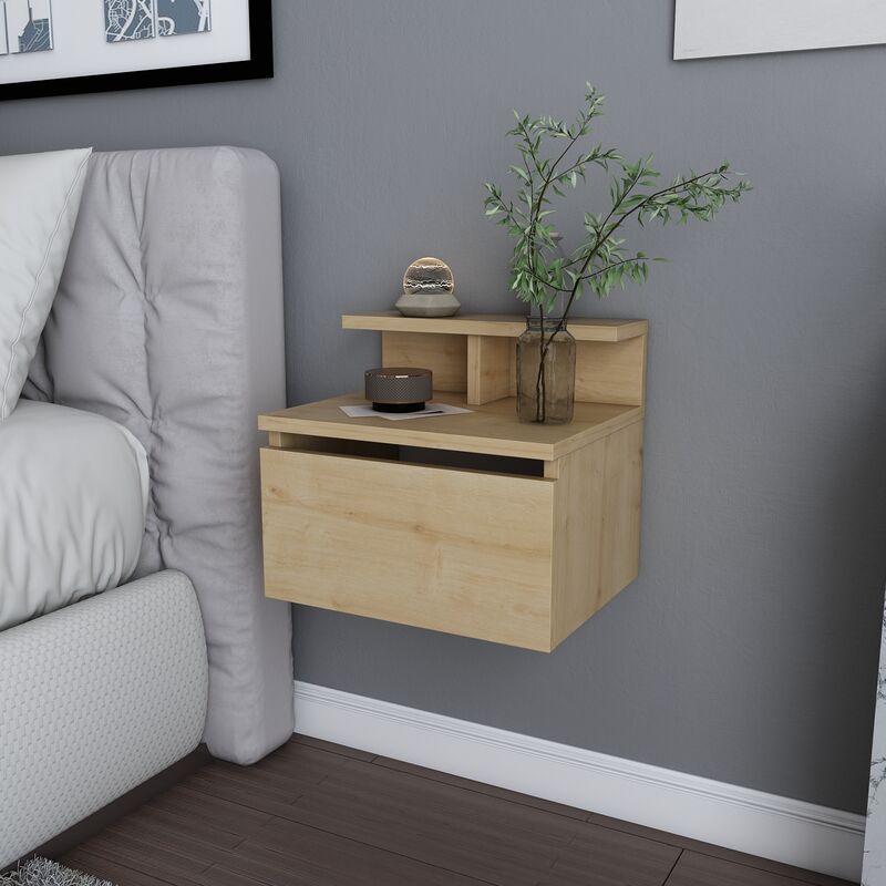 Alice Floating Nightstand Bedside Table with Drawer - Oak - Decorotika