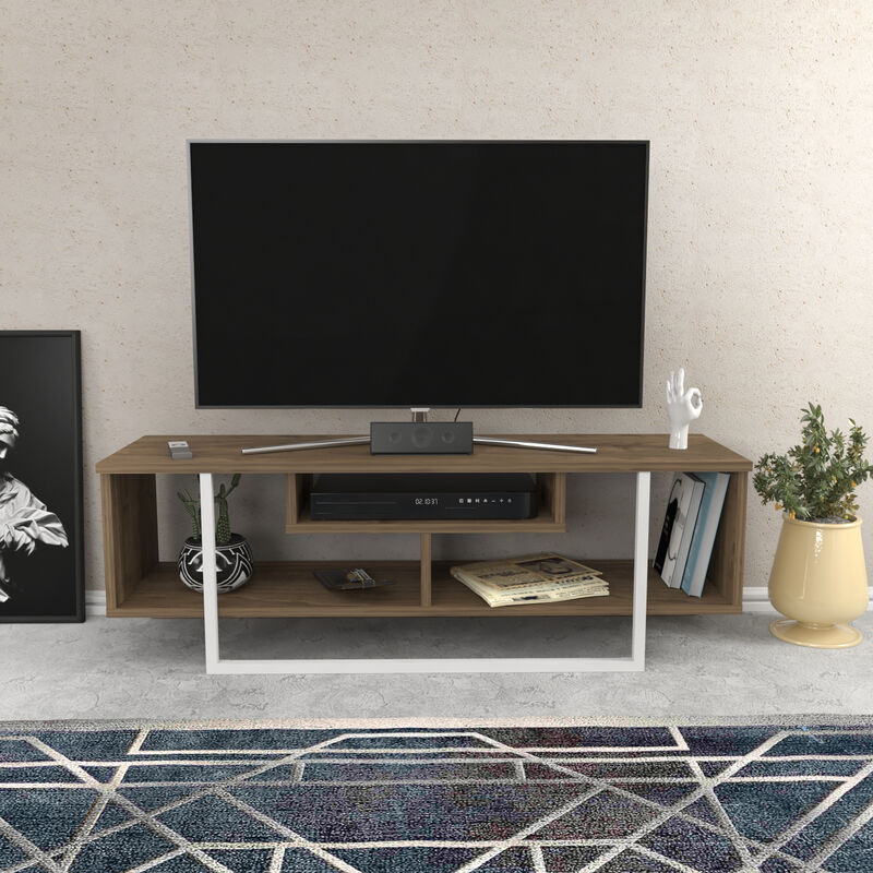 Asal 120 cm Wide Modern tv Unit for TVs Up To 51' - Walnut And White - Decorotika