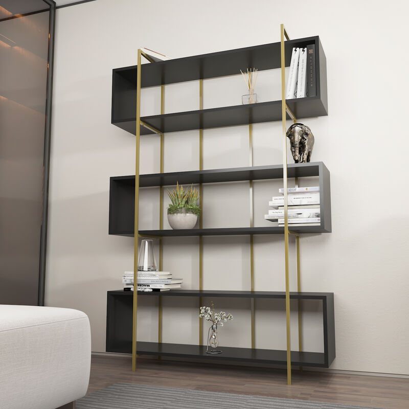 Bruti 5-Tier Bookcase Bookshelf Display Unit - Anthracite and Gold - Decorotika