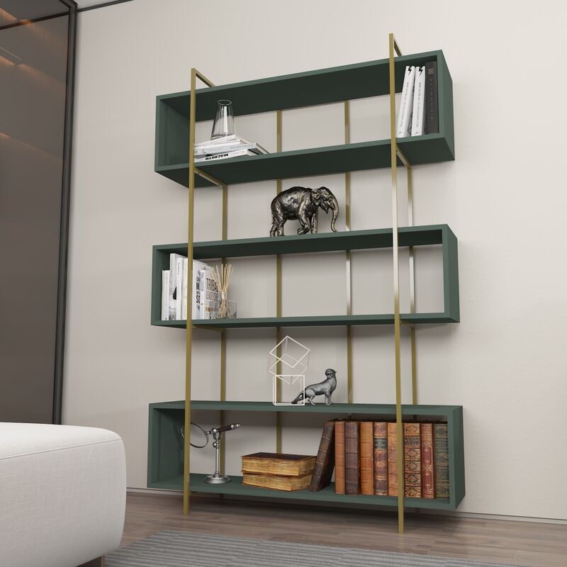 Bruti 5-Tier Bookcase Bookshelf Display Unit - Green and Gold - Decorotika