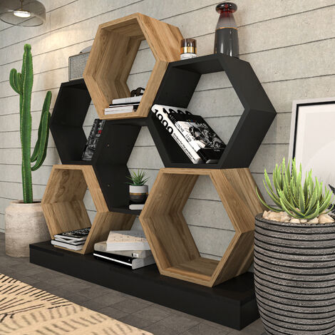 DECOROTIKA Bookshelf - Black And Oak Pattern