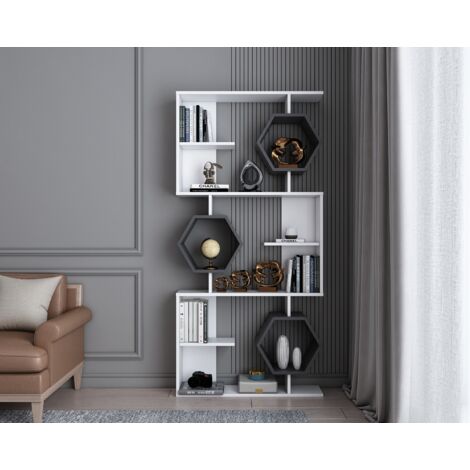 Decorotika Darla 6-tier Geometric Biblothèque Bookshelf Blanc Anthracite