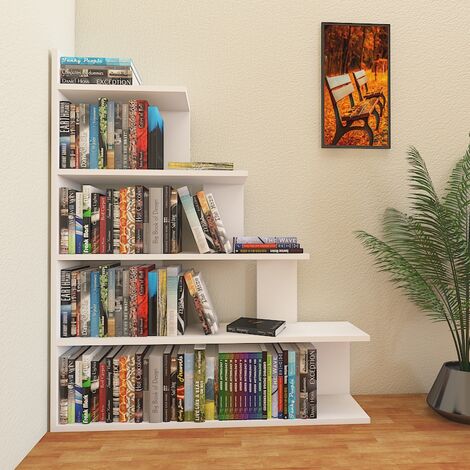 Decorotika Echo Modern Ladder Bookcase 5-Tier Ladder Bookcase Bookshelves White Shelving Unit-White