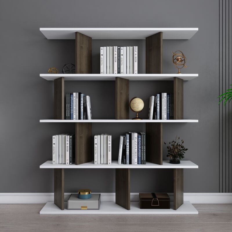 Grace Bookcase Bookshelf Shelving Unit - White and Walnut - Decorotika