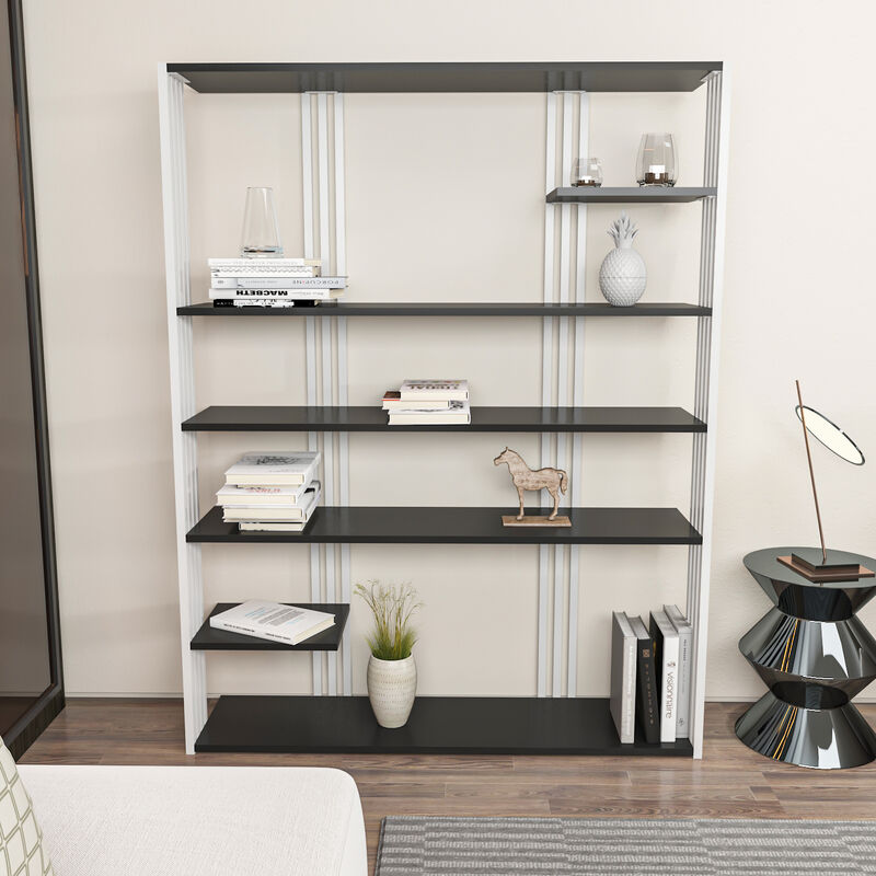 Jeni 7-tier Bookcase Bookshelf Shelving Unit - Anthracite and White - Decorotika