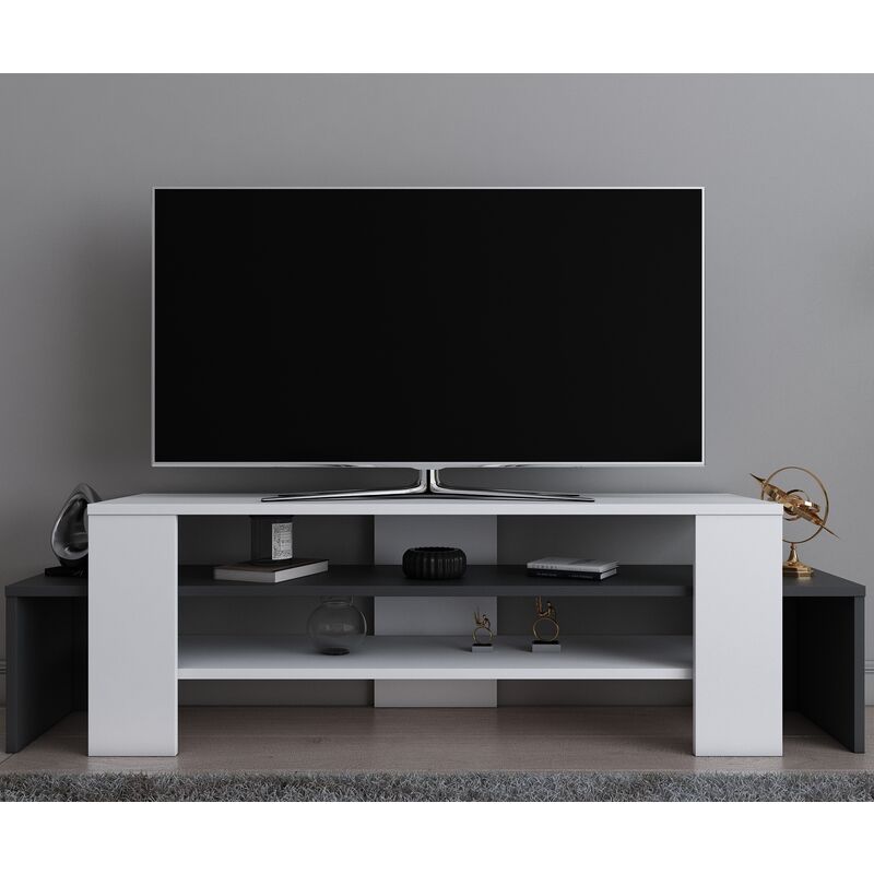 Lenora tv Unit tv Stand tv Cabinet Media Stand - White and Anthracite - Decorotika