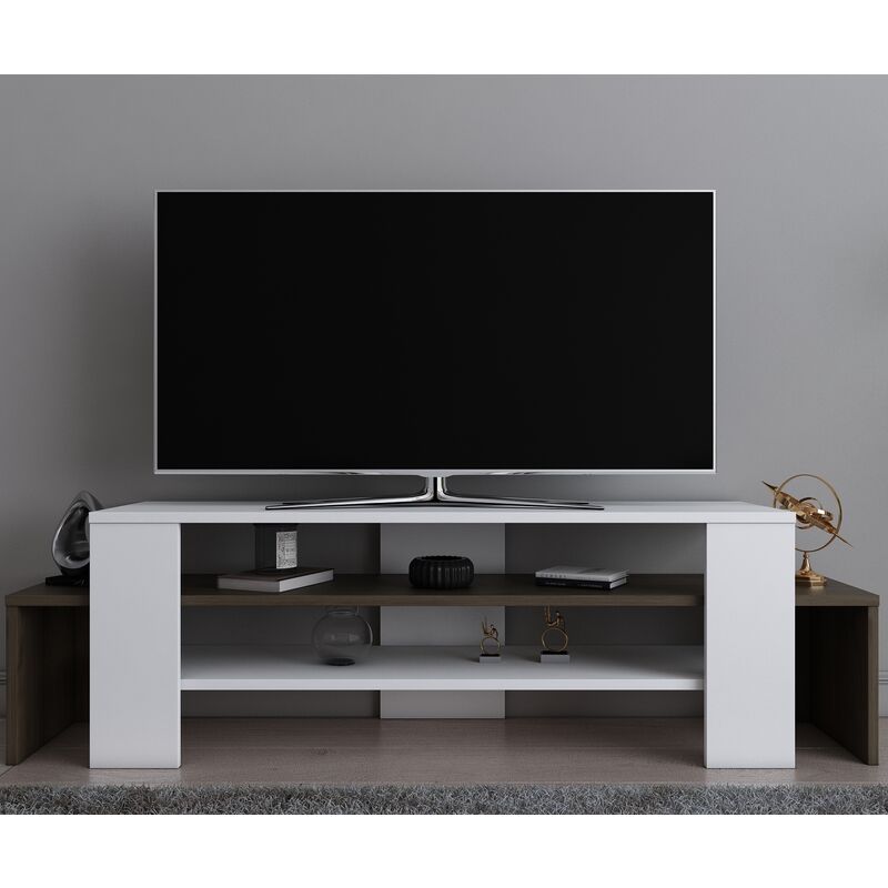 Lenora tv Unit tv Stand tv Cabinet Media Stand - White and Walnut - Decorotika