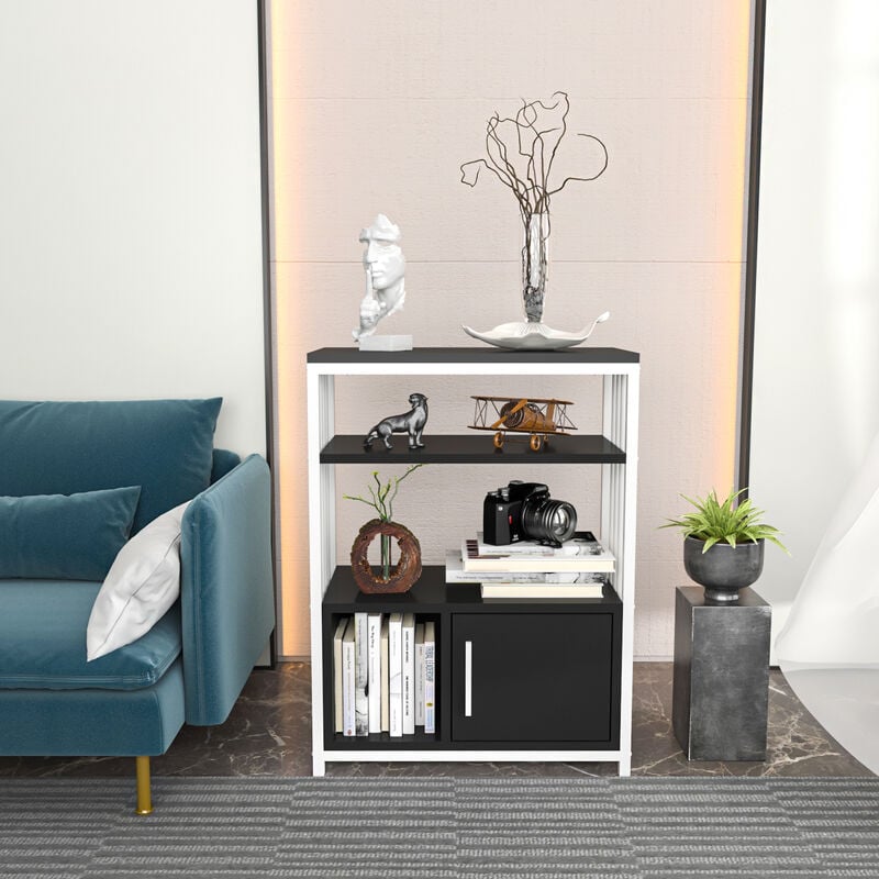 Letos Bookcase Bookshelf Shelving Unit With Three Shelves And One Cabinet Anthracite White - Anthracite And White - Decorotika