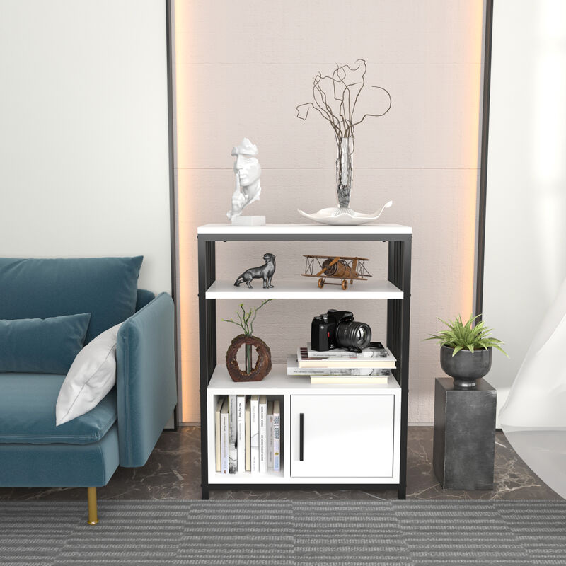 Letos Bookcase Bookshelf Shelving Unit With Three Shelves And One Cabinet - White and Black - Decorotika