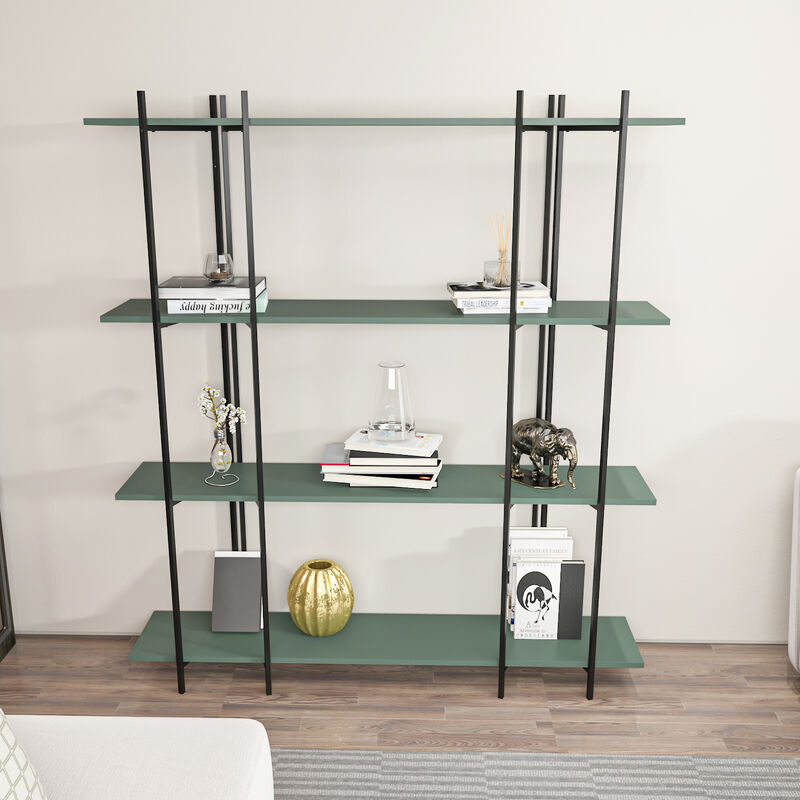 Moss 4-Tier Bookcase Bookshelf Shelving Unit Display Unit - Green and Black - Decorotika