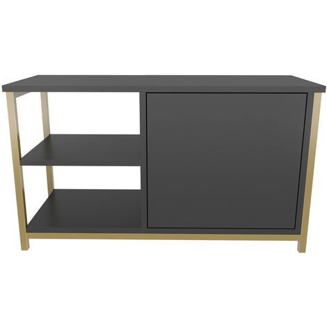DECOROTIKA Muskegon 90 cm TV Stand TV Unit, TV Cabinet Storage with Two Open Shelves and Cabinet - Gold and Anthracite