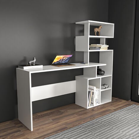 Decorotika Next Modern Design White Computer Desk Laptop Desk Study Desk With Bookcase Shelves - White