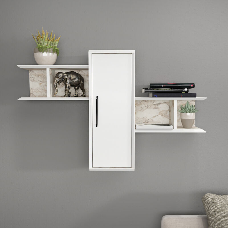 Olida Wall Shelf Wall Mounted Shel Wall Dsiplay Unit Storage - White Marble and Effect White - Decorotika