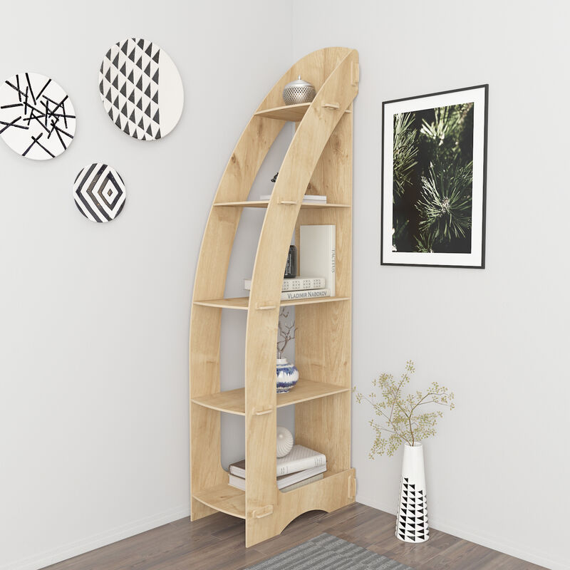 Orsa 5 tier mdf Corner Bookcase Bookshelf Shelving Unit Screwless Design - Decorotika