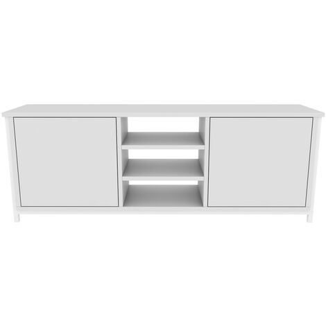 DECOROTIKA Otis Modern TV Stand, TV Unit, TV Cabinet Storage with Open Shelves - White and White