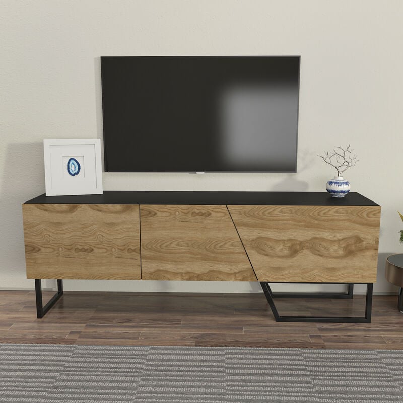 Parla tv Stand 3 Cabinets for TVs up to 60 inches - Black and Oud and Black - Decorotika