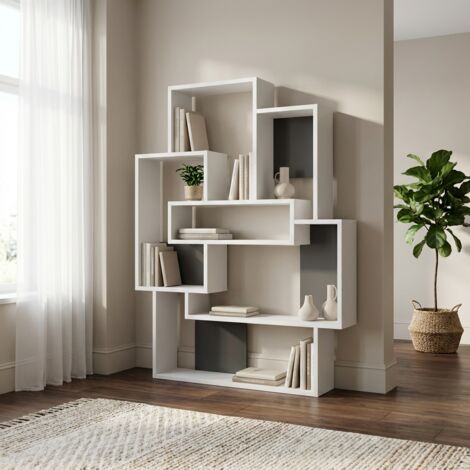 Decortie Barce Modern Bookcase Display Unit White Anthracite Grey Medium 132cm