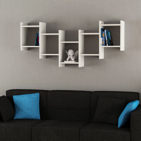 Decortie Bat Modernes schwebendes Regal Weiß, 64 cm groß