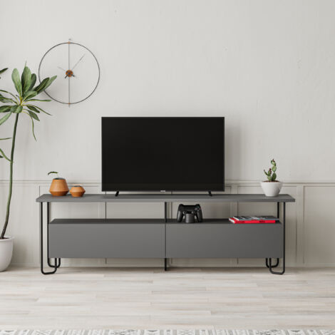 Decortie Cornea Modern Tv Unit With Storage Cabinet 150cm - Anthracite Grey