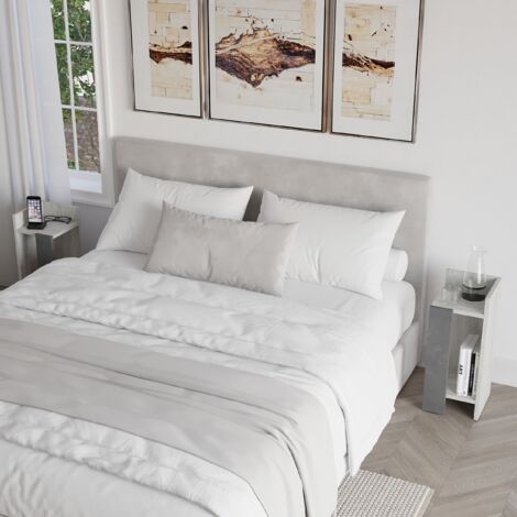 Decortie Elos Lot de 2 tables de chevet étroites avec étagères, Blanc ancien et Gris rétro, 25x25x60 cm, droite et gauche