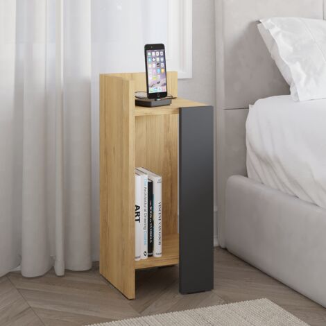 Decortie Elos Modern Bedside Table Left Module - Oak / Anthracite Grey