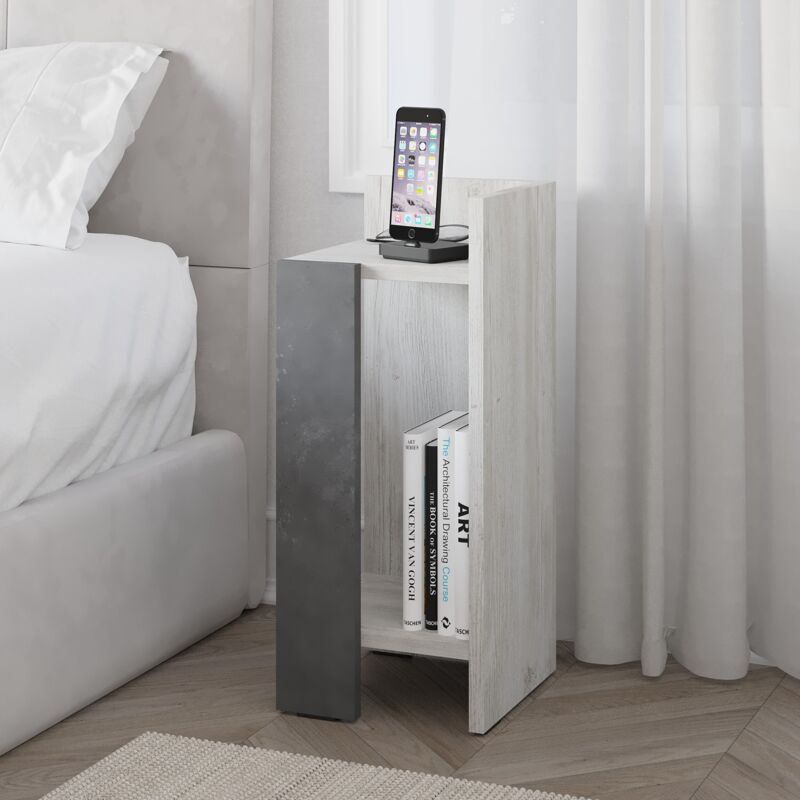 Decortie Elos Table de chevet étroite moderne Module droit Ancien Blanc Rétro Gris 25x25x60cm Decortie Elos Table de chevet étroite moderne Module droit Ancien Blanc Rétro Gris 25x25x60cm