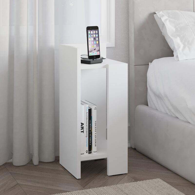 Decortie Elos Table de chevet moderne module gauche étroit blanc 25cm Decortie Elos Table de chevet moderne module gauche étroit blanc 25cm