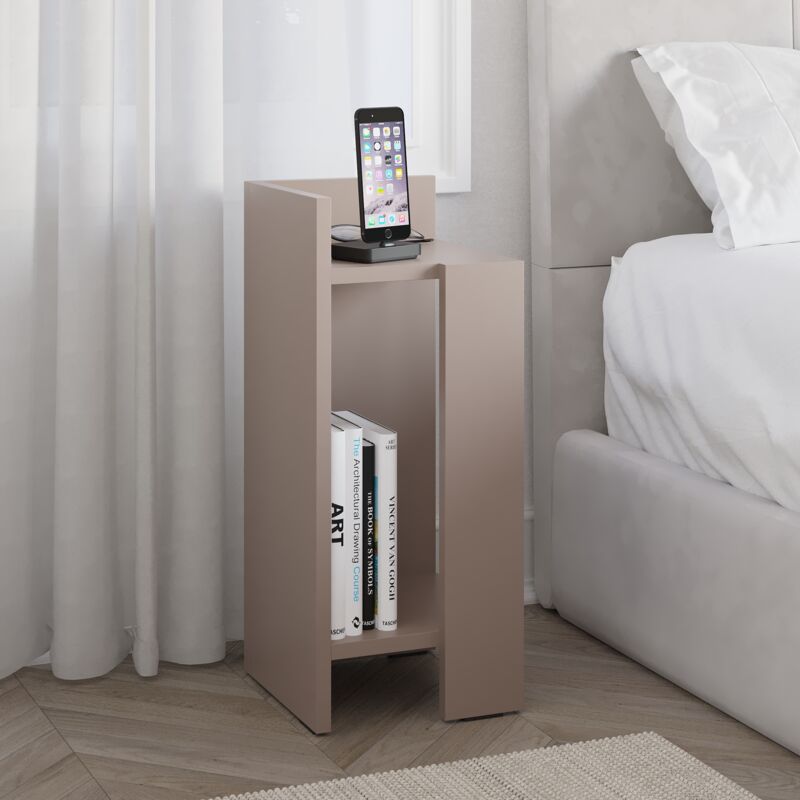 Decortie Elos Table de chevet moderne module gauche étroit gris moka 25cm Decortie Elos Table de chevet moderne module gauche étroit gris moka 25cm