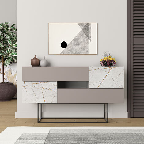 Decortie Eros Console Sideboard Display Unit - Mocha Grey / Gold Marble Effect